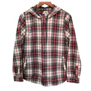 L.L.Bean Scotch Plaid Flannel Shirt Relaxed Zip Hoodie Size M